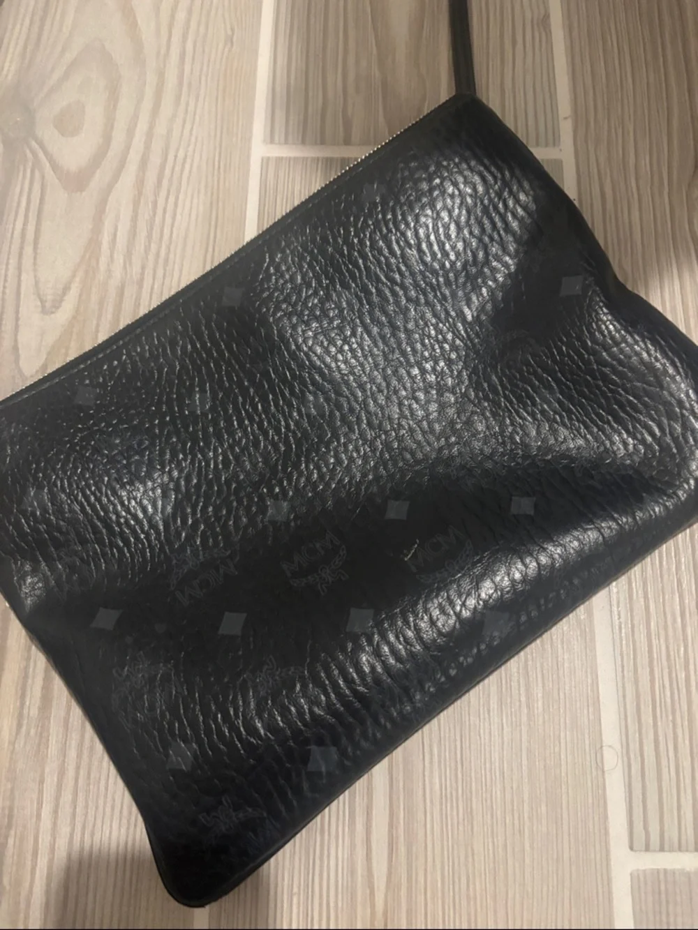 MCM Black Textured Leather Crossbody Pouch - Picture 1 of 7